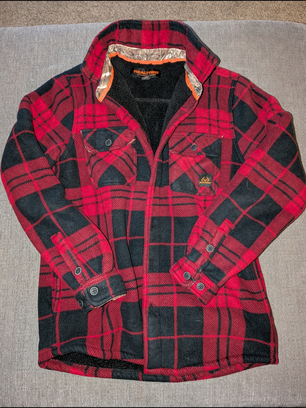 Realtree Red and Black Plaid Fleece Jacket